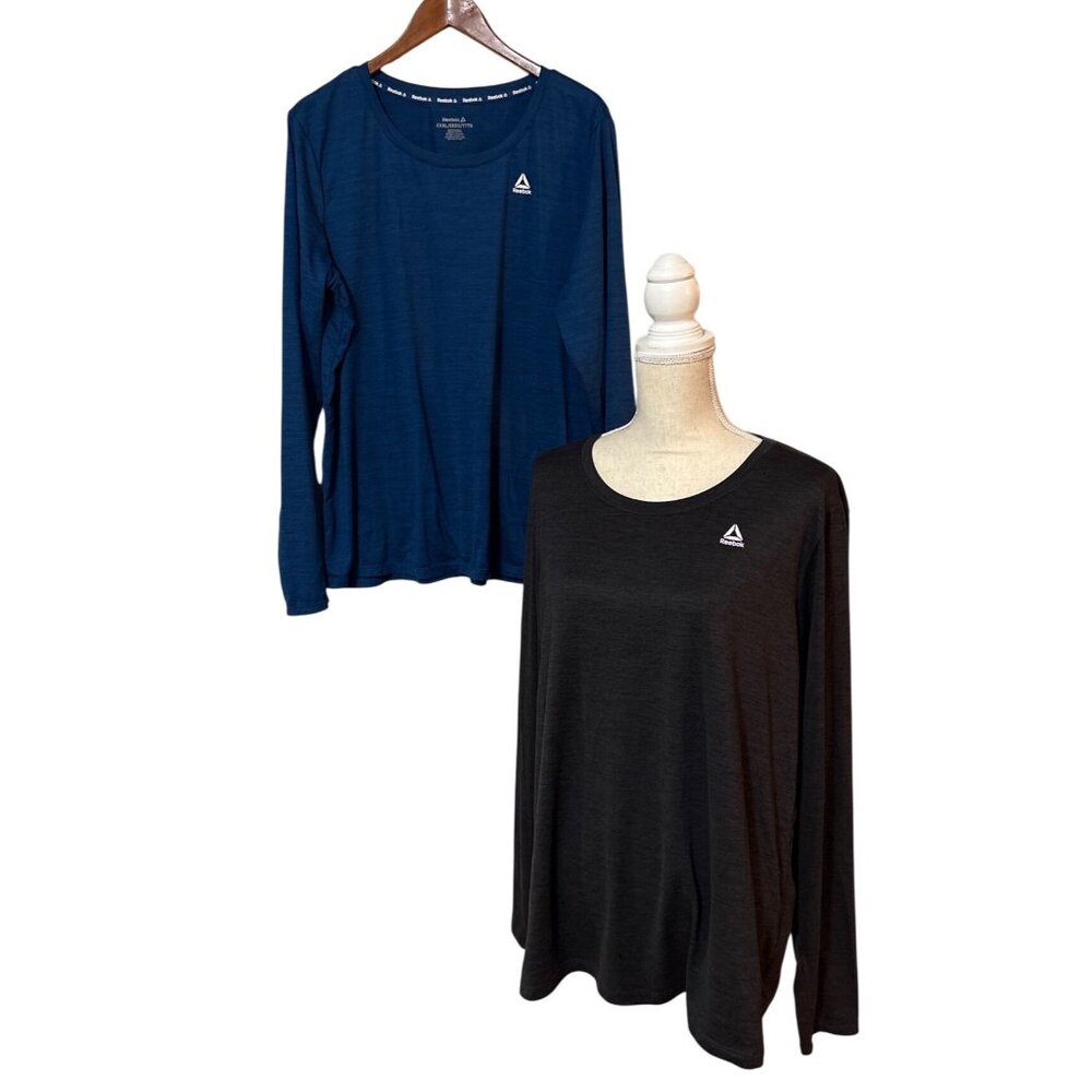 Reebok Womens Long Sleeve Performance Shirts 2-Pack Blue & Black XXXL Tumb Holes